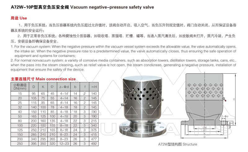 A72W-10P真空負壓安全閥